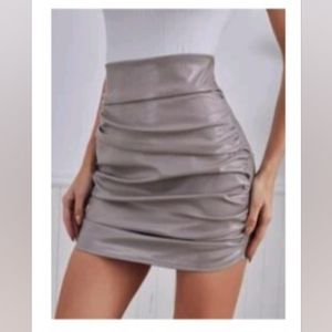 NEW Ruched PU Leather Mini Skirt